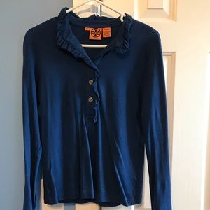 Deep blue Tory Burch long sleeve polo shirt